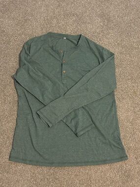 Men's Long-Sleeve Henley Shirt - Green - Large